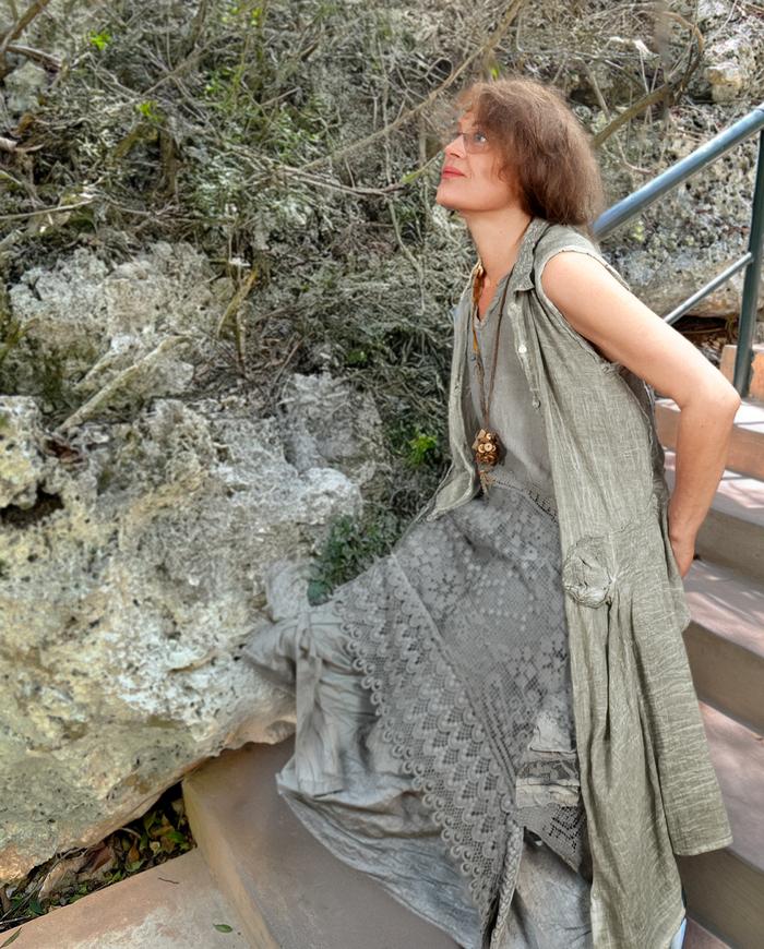 'running through gray moss' weightless overlay vest or tunic