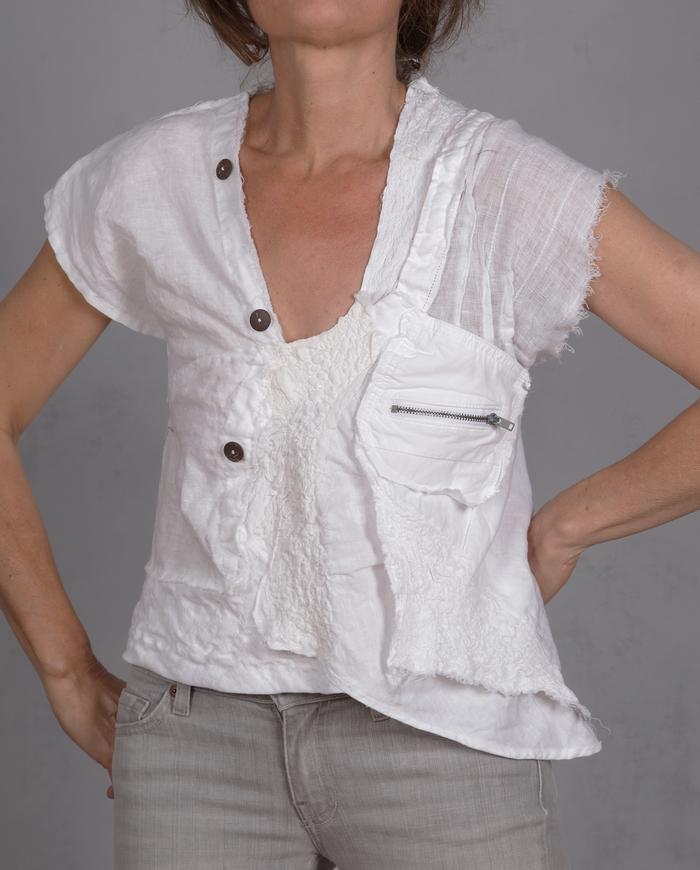 'white it all out' modern detailed linen top