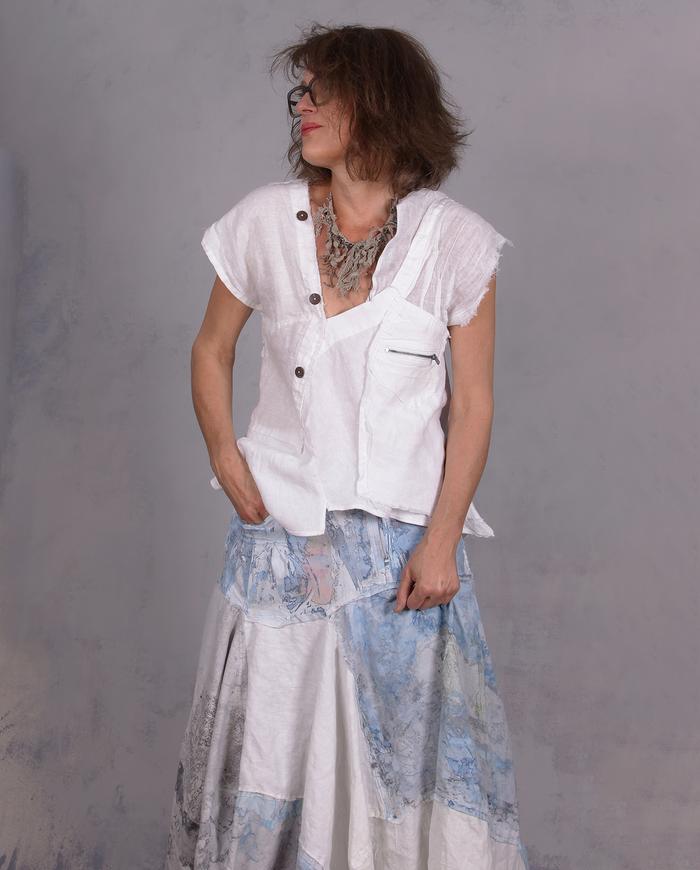 'white it all out' modern detailed linen top
