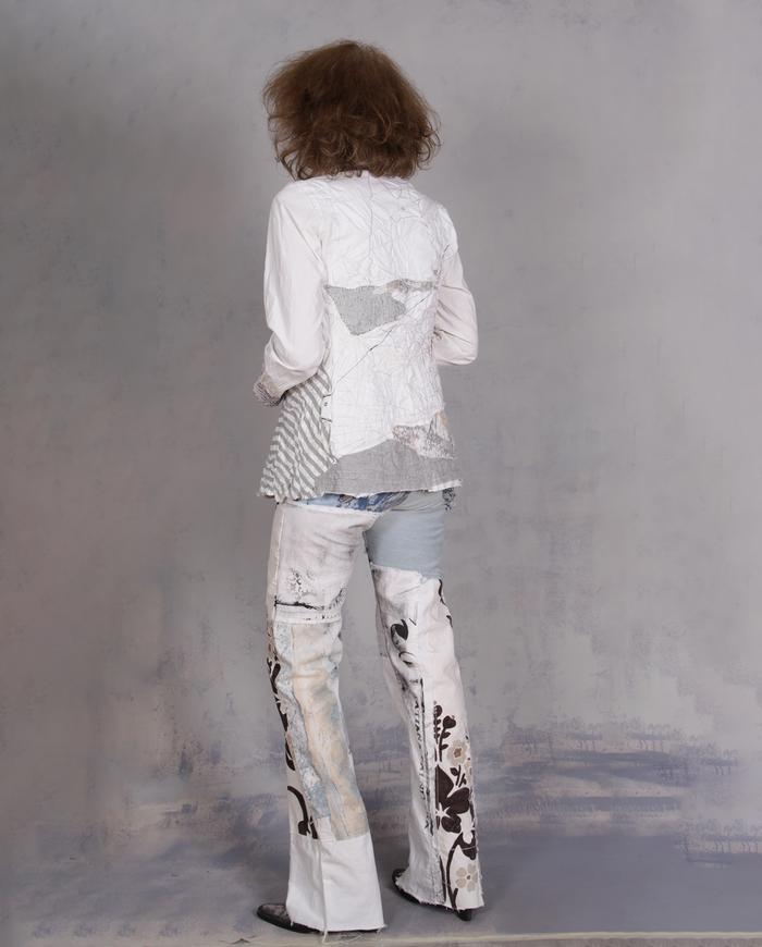 'the undenim denim' signature mixed fabrics painted bootcut jeans