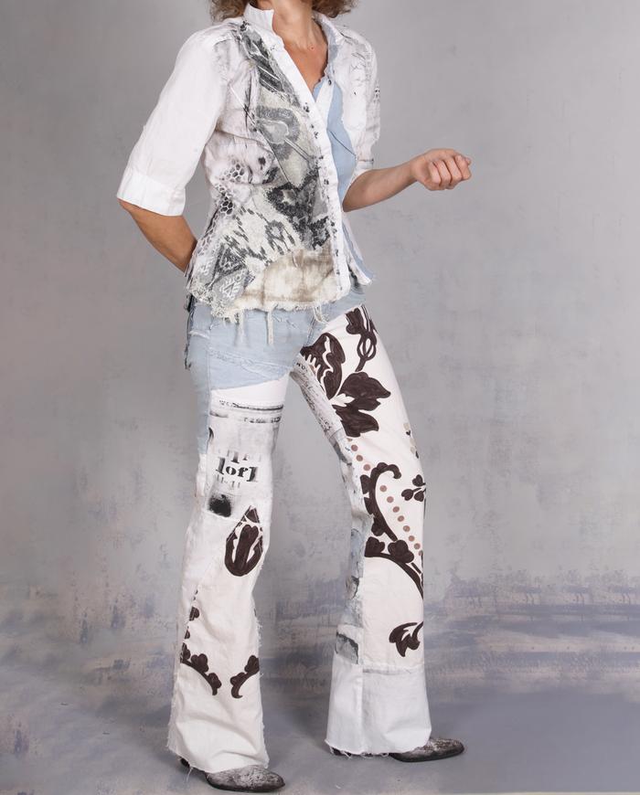 'the undenim denim' signature mixed fabrics painted bootcut jeans
