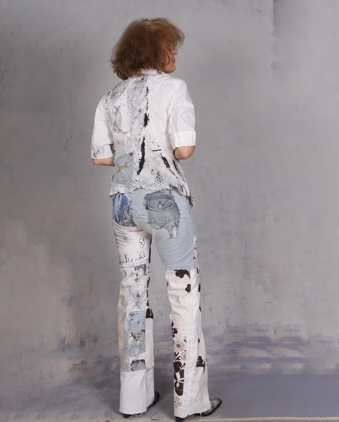 'the undenim denim' signature mixed fabrics painted bootcut jeans