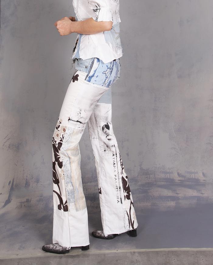 'the undenim denim' signature mixed fabrics painted bootcut jeans