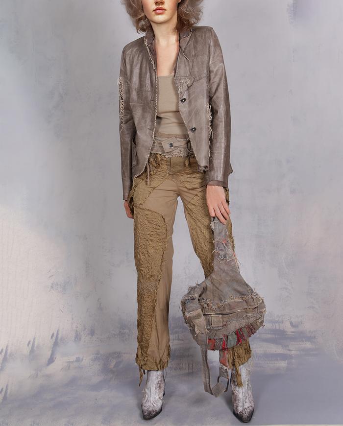 'golven olive crop' silk and cotton tapered pants