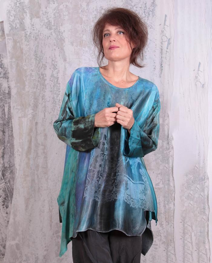 mixed fabrics hand-painted roomy summer tunic