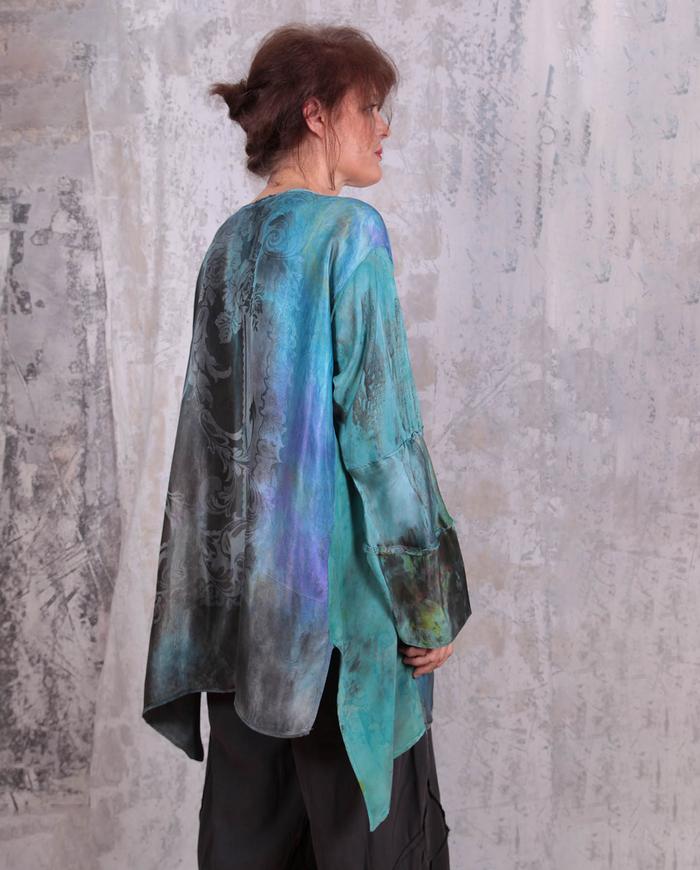 mixed fabrics hand-painted roomy summer tunic