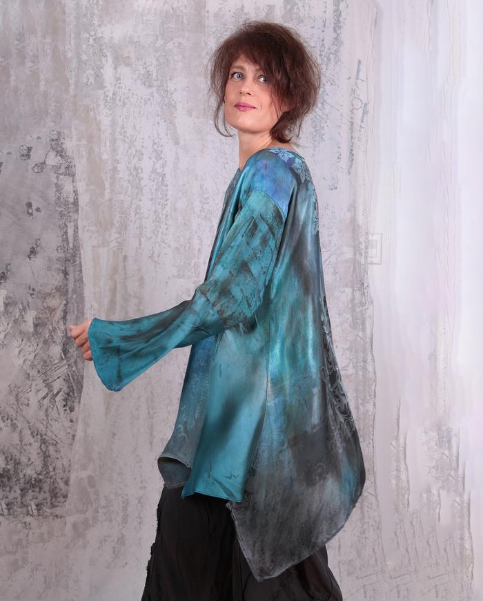 mixed fabrics hand-painted roomy summer tunic