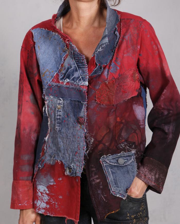 'denim islands in a hot ocean' mixed fabrics art-to-wear jacket