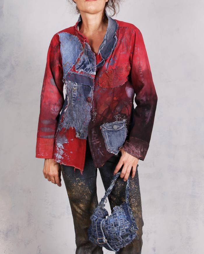 'denim islands in a hot ocean' mixed fabrics art-to-wear jacket