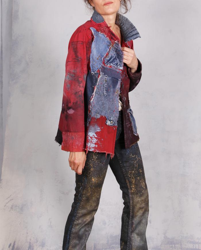 'denim islands in a hot ocean' mixed fabrics art-to-wear jacket