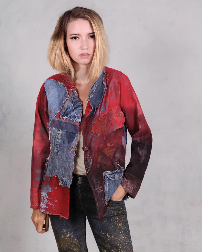 'denim islands in a hot ocean' mixed fabrics art-to-wear jacket