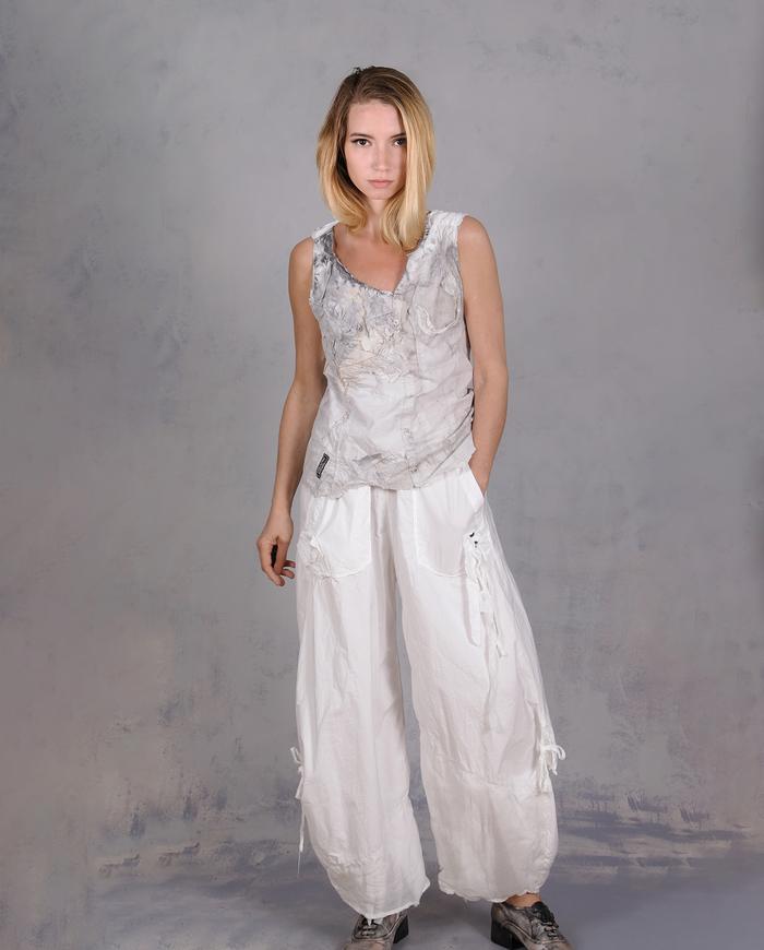 'hidden icicles for the summer' crisp snow white pants