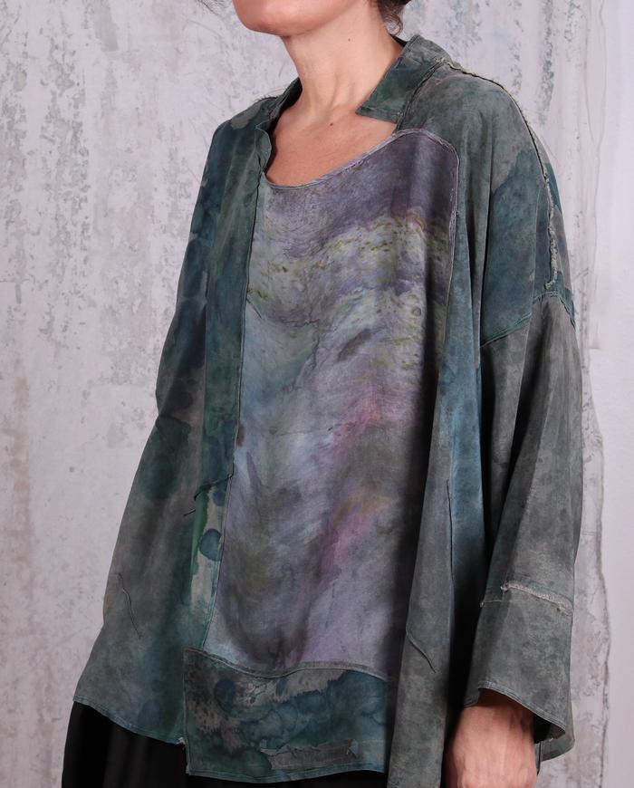 boxy drop-shoulder hand-painted lightweight silk top