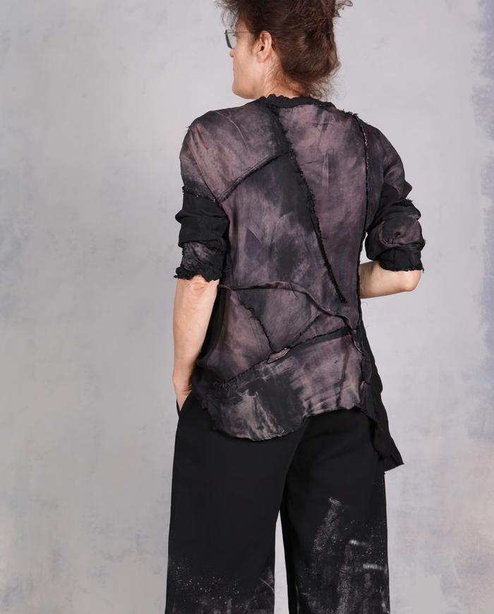 'follow the lines' distressed sculptural art top
