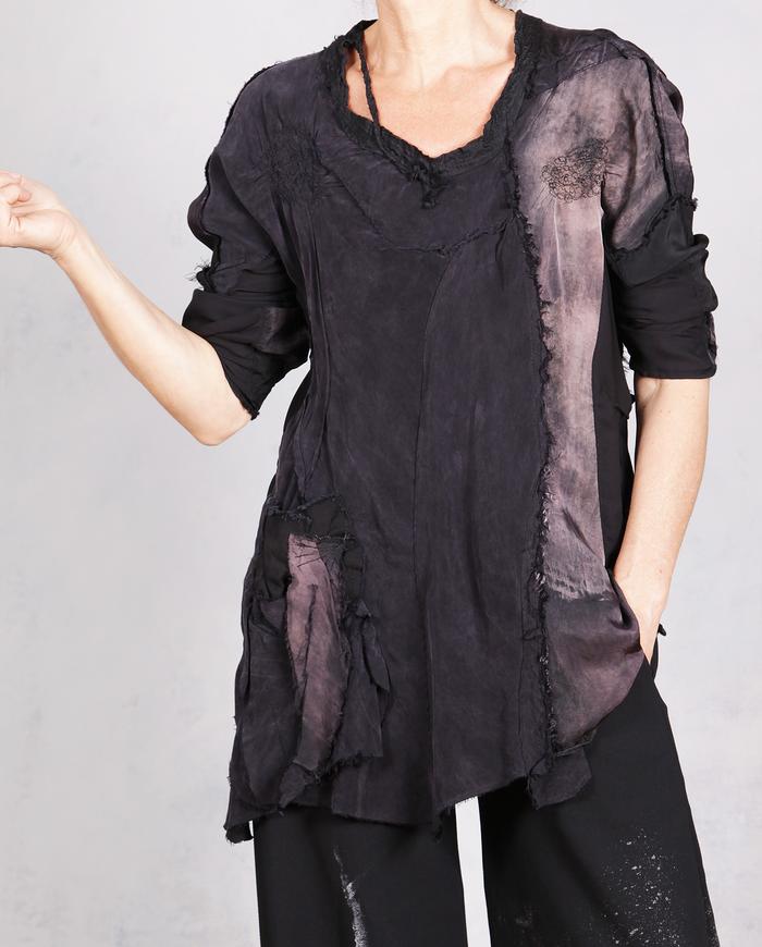'follow the lines' distressed sculptural art top