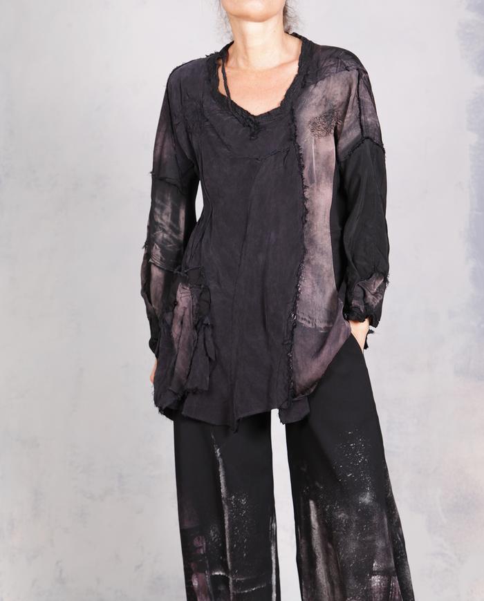 'follow the lines' distressed sculptural art top