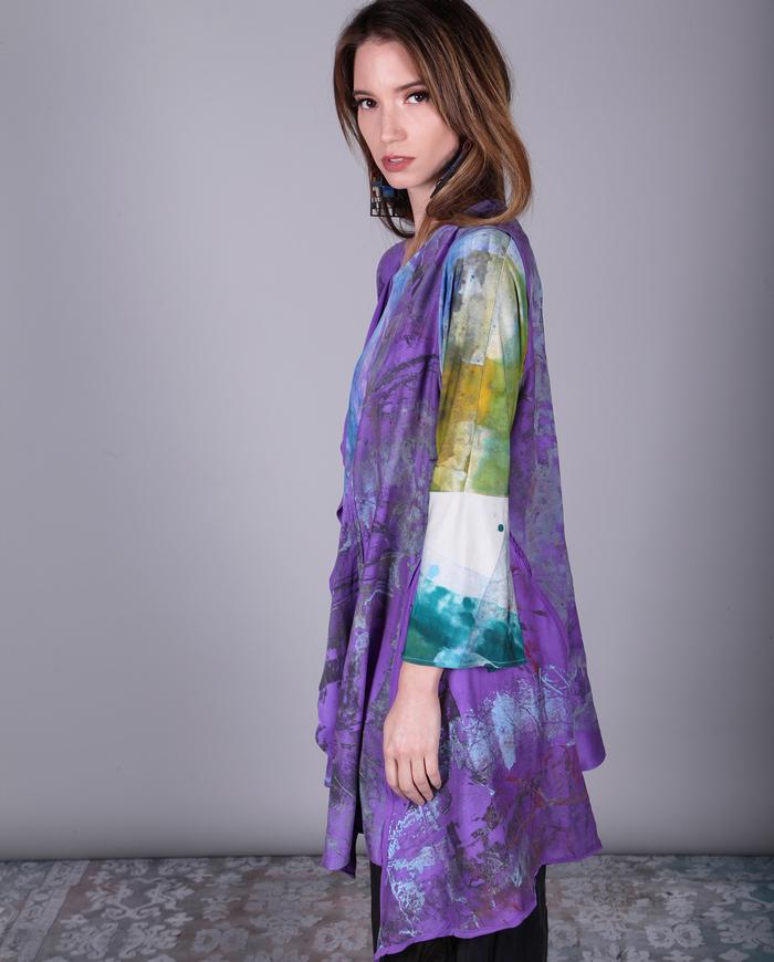 long kerchief silk crepe vest in painted violet