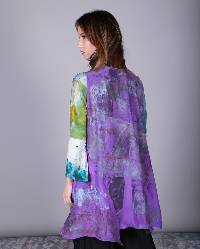 long kerchief silk crepe vest in painted violet