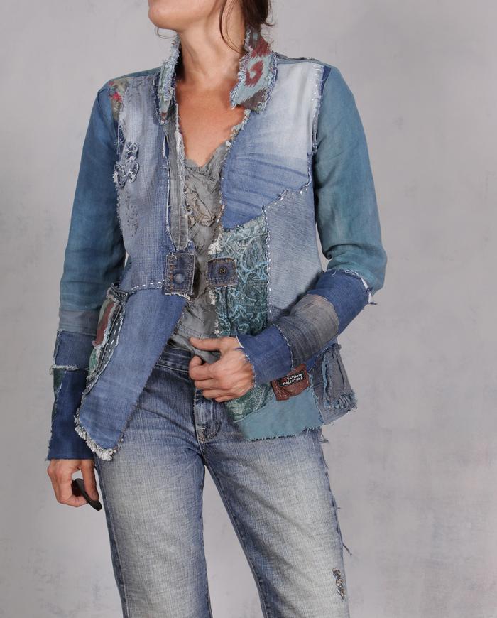 'when nothing is by chance' patchwork art denim look jacket