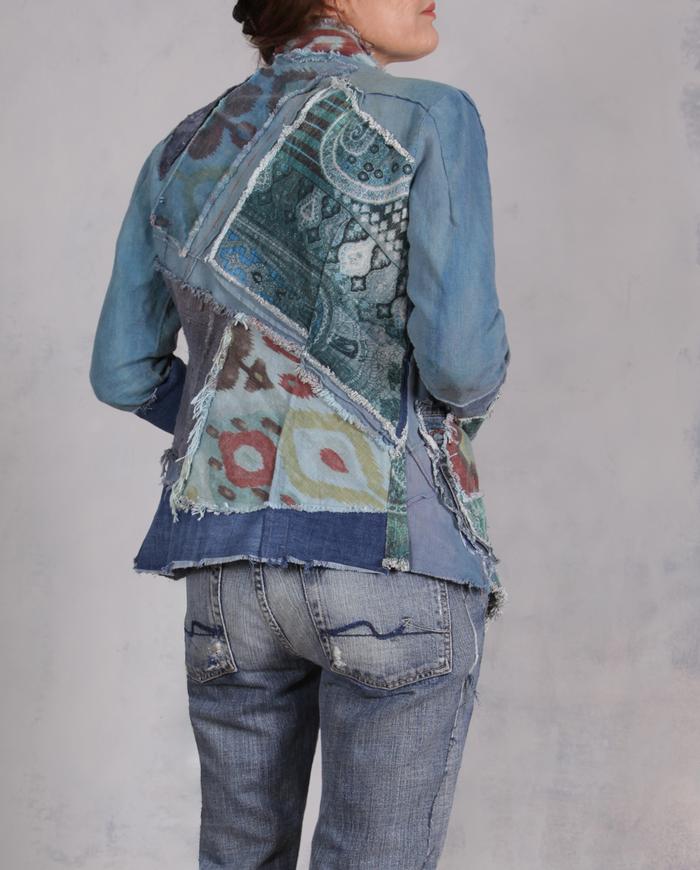 'when nothing is by chance' patchwork art denim look jacket