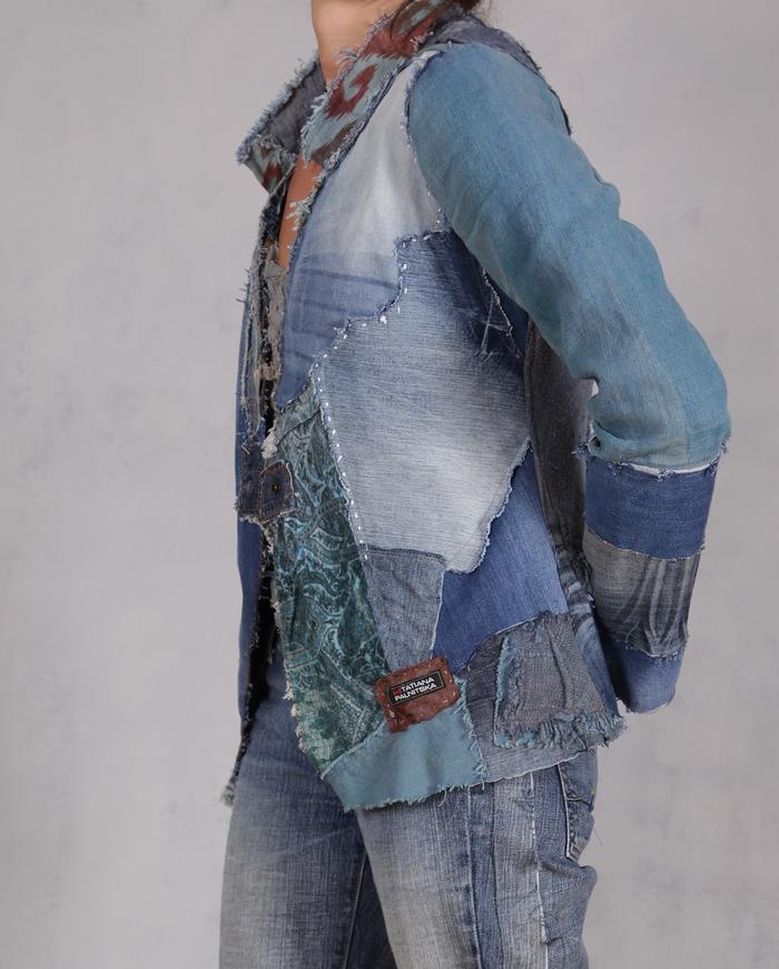 'when nothing is by chance' patchwork art denim look jacket