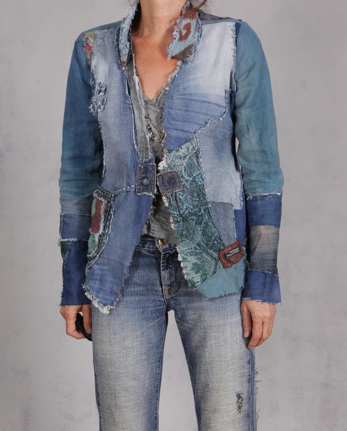 'when nothing is by chance' patchwork art denim look jacket