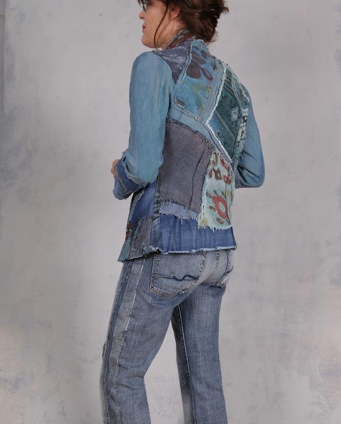 'when nothing is by chance' patchwork art denim look jacket