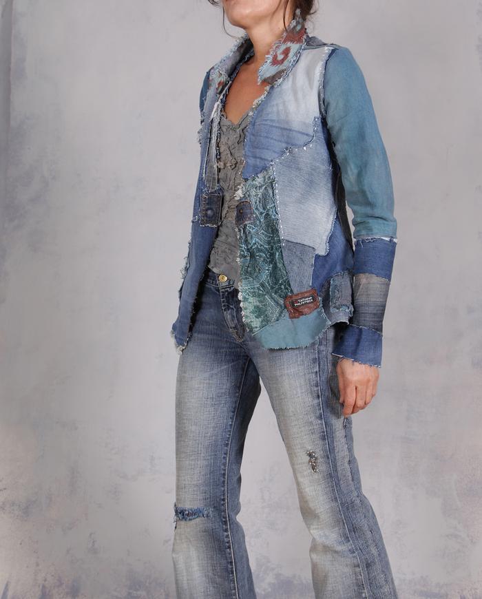 'when nothing is by chance' patchwork art denim look jacket