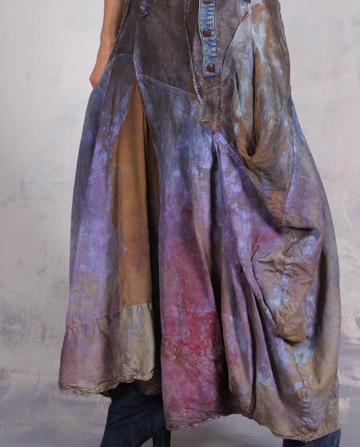 'in full shadows of shades' distressed sculptural silk midi skirt