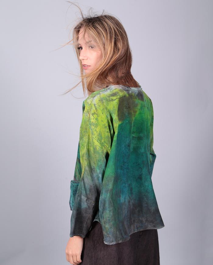 'lush meadows' loose-fitting bold greens hand-painted silk top