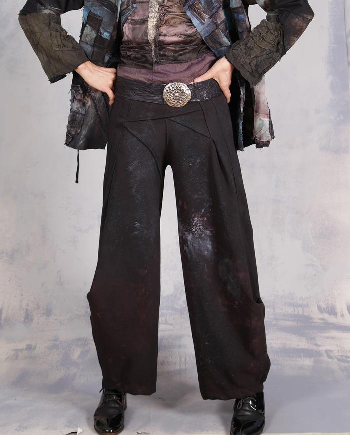 'stretch out the day' black painted barrel trousers
