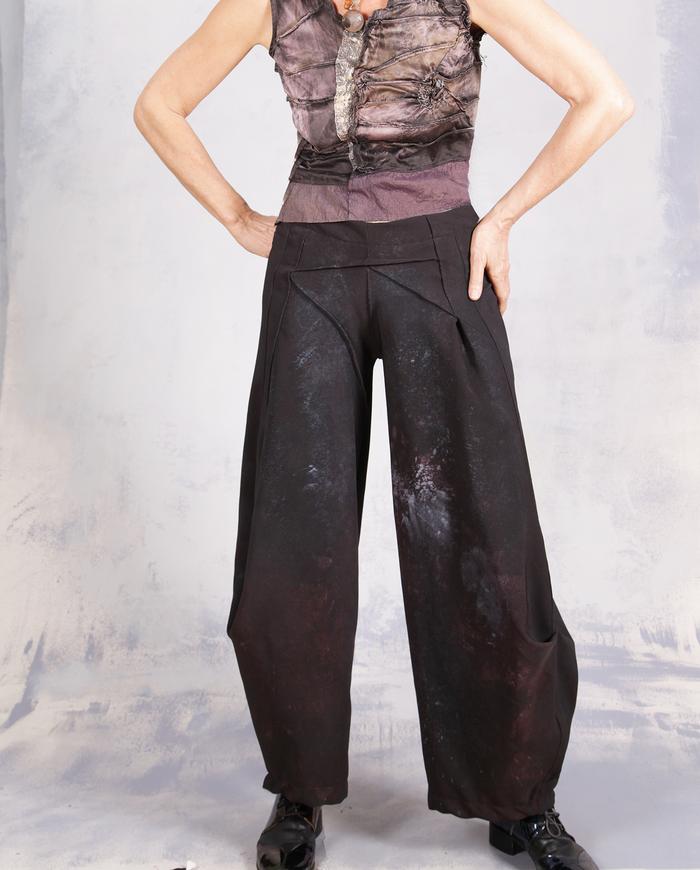 'stretch out the day' black painted barrel trousers