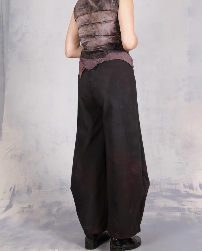 'stretch out the day' black painted barrel trousers
