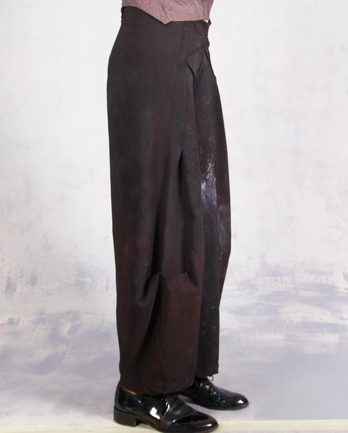 'stretch out the day' black painted barrel trousers