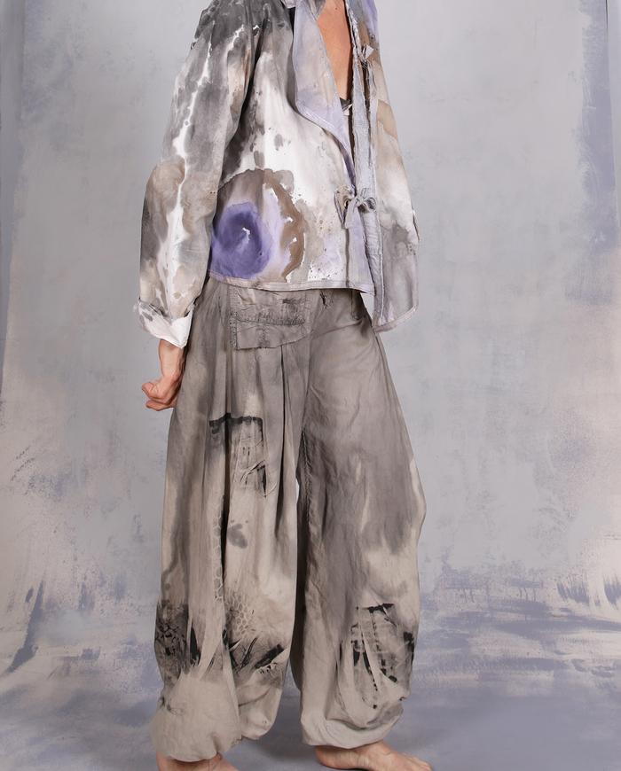 'ask and I may tell you' balloon-ish hand-painted cargo pants