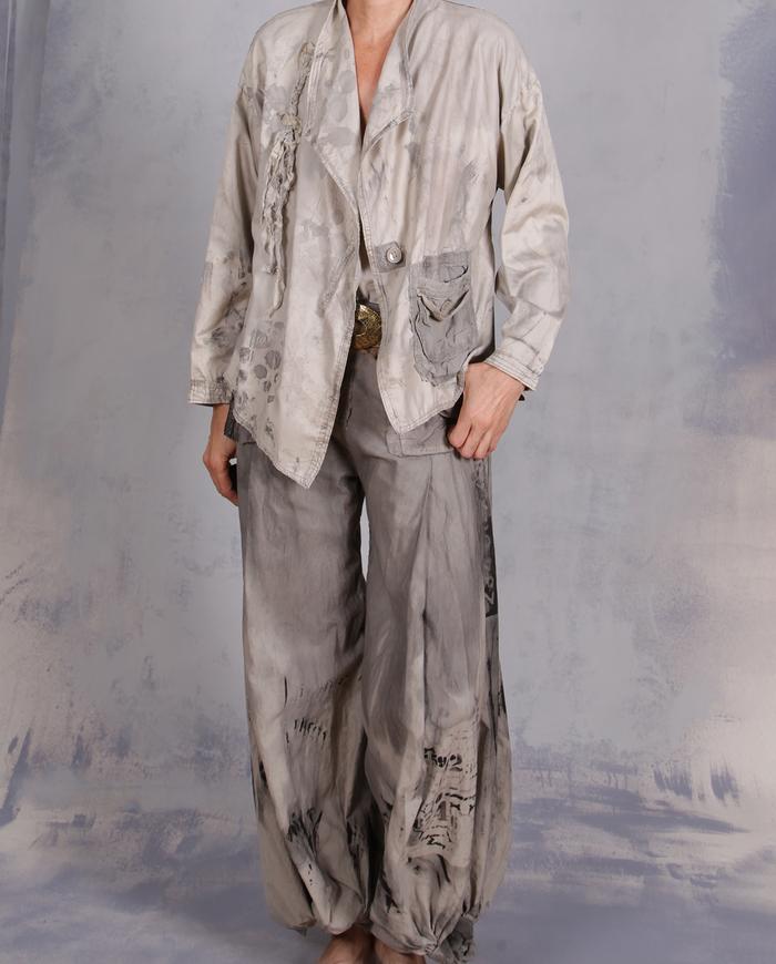 'ask and I may tell you' balloon-ish hand-painted cargo pants