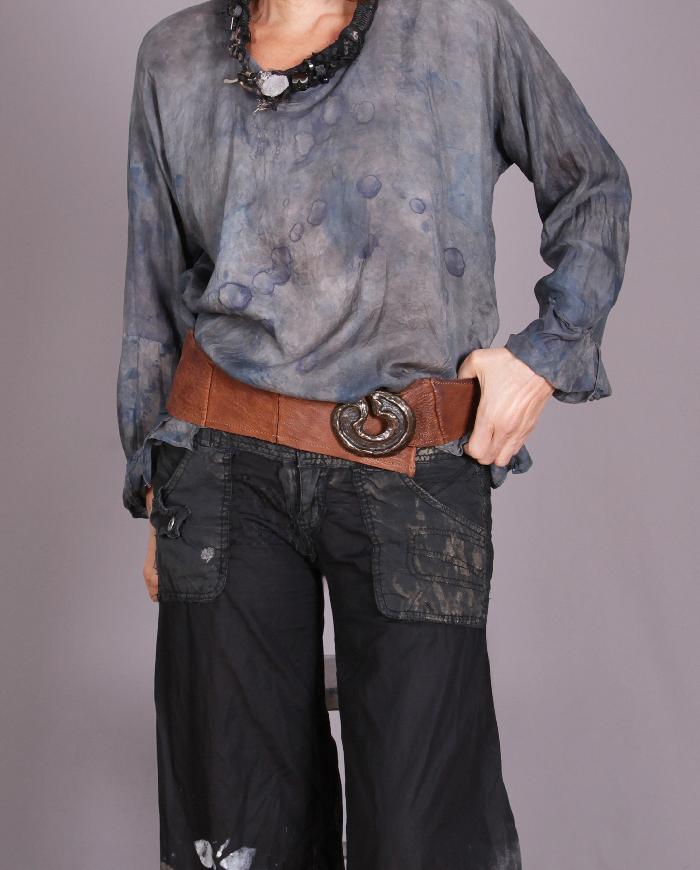 'half-circles around you' cognac leather brass buckle belt