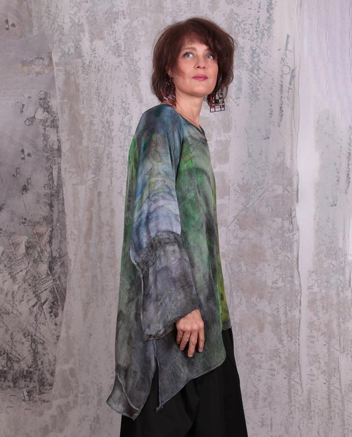 flowy mixed silks hand-painted tunic