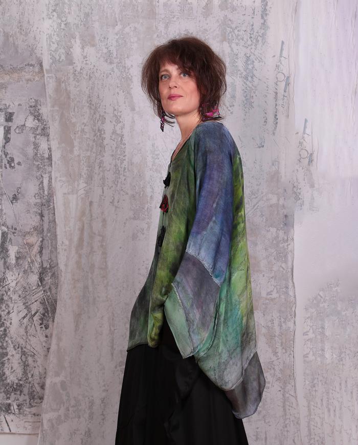 flowy mixed silks hand-painted tunic