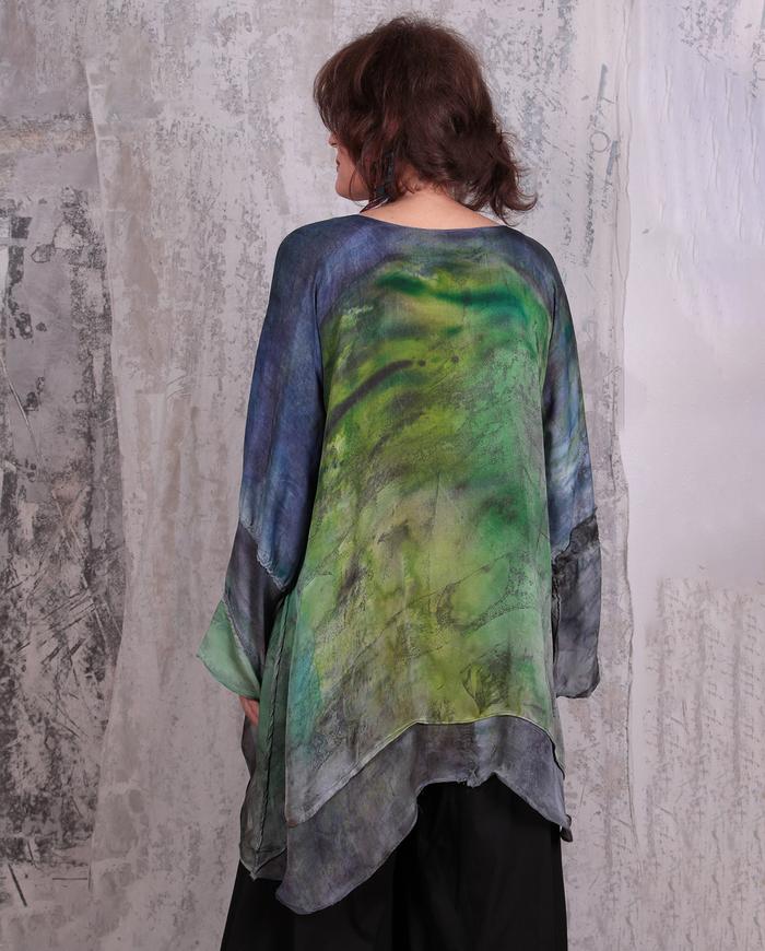 flowy mixed silks hand-painted tunic