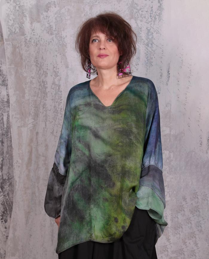 flowy mixed silks hand-painted tunic