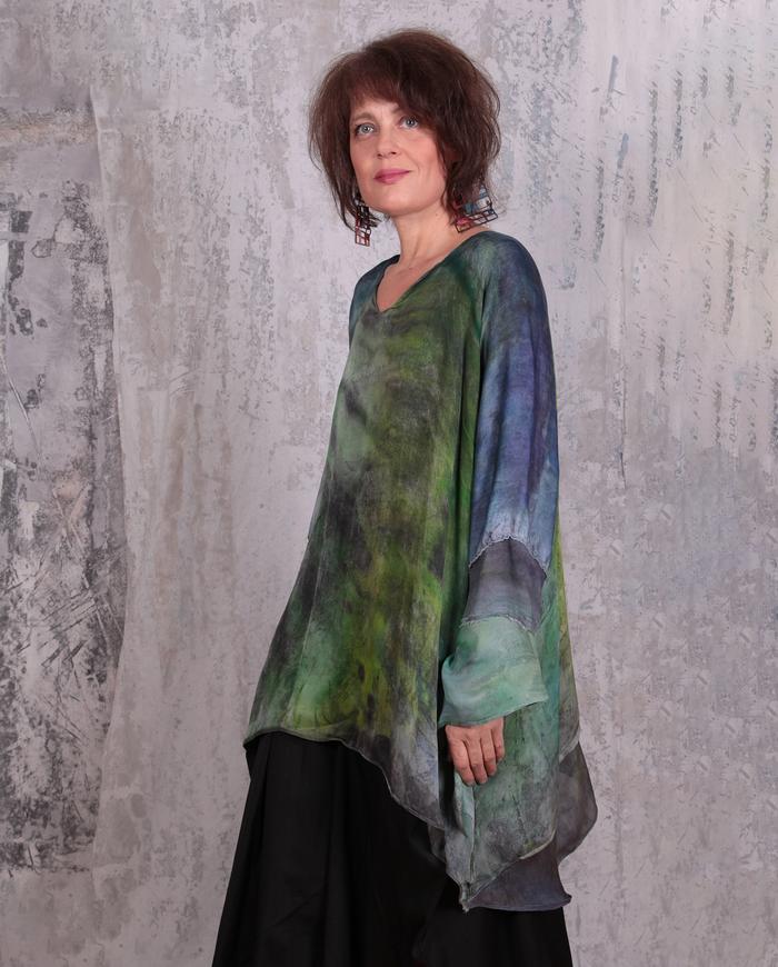 flowy mixed silks hand-painted tunic