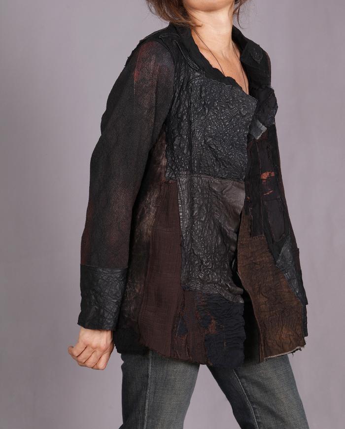 'before and after midnight' fiber and leather art jacket