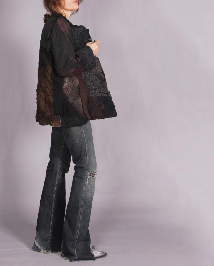 'before and after midnight' fiber and leather art jacket