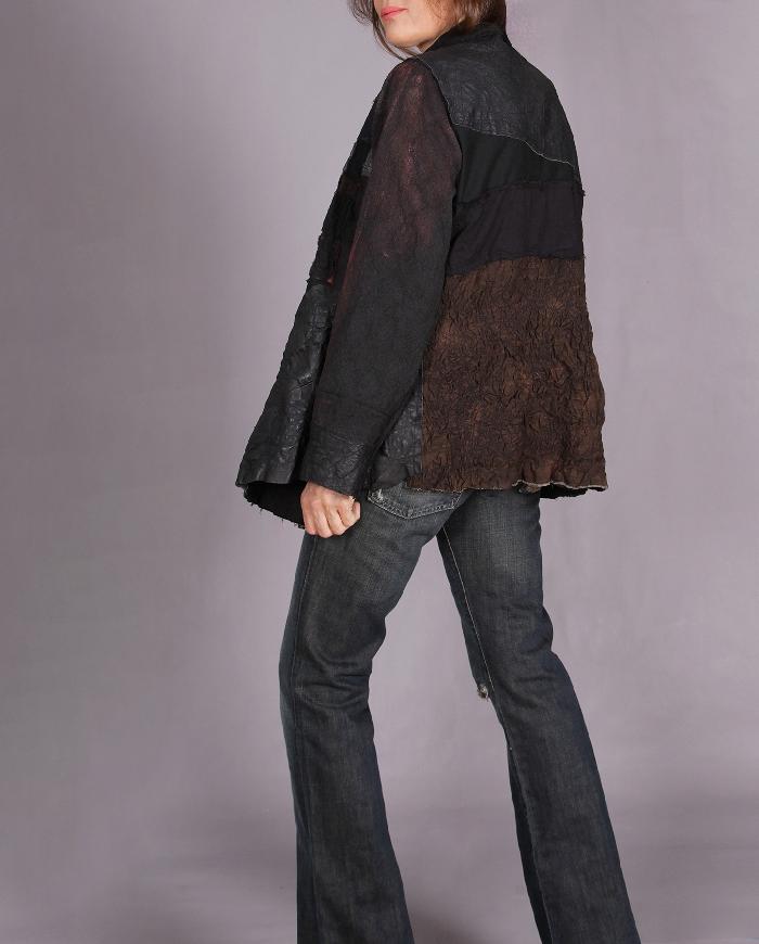 'before and after midnight' fiber and leather art jacket