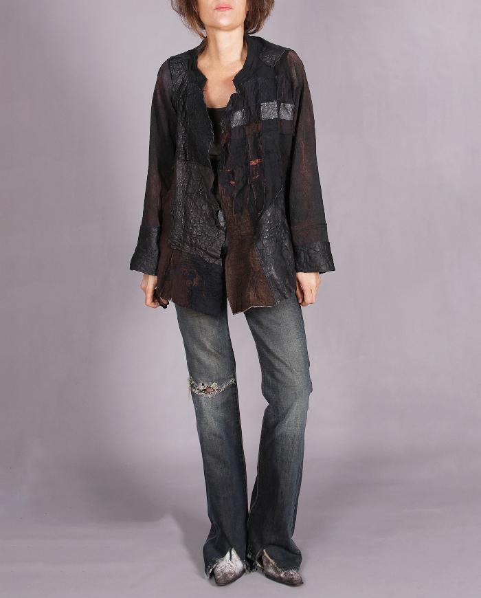 'before and after midnight' fiber and leather art jacket