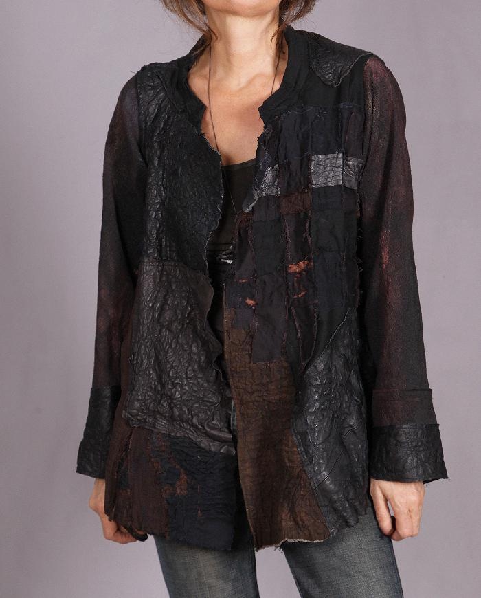 'before and after midnight' fiber and leather art jacket