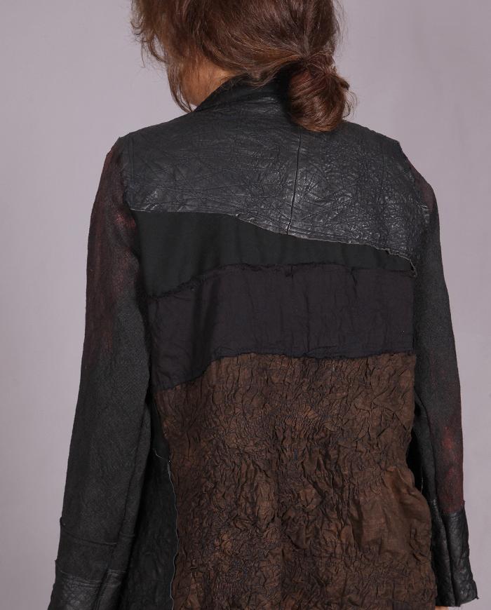 'before and after midnight' fiber and leather art jacket