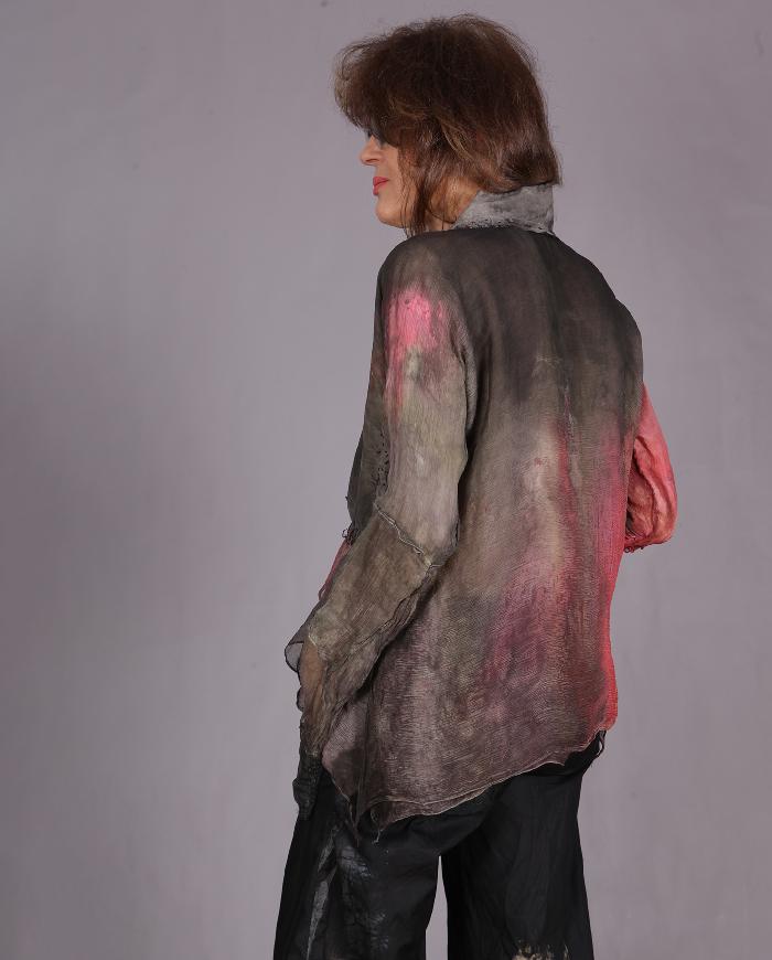 'almost sheerly there' 2-ply pleated silk chiffon blouse