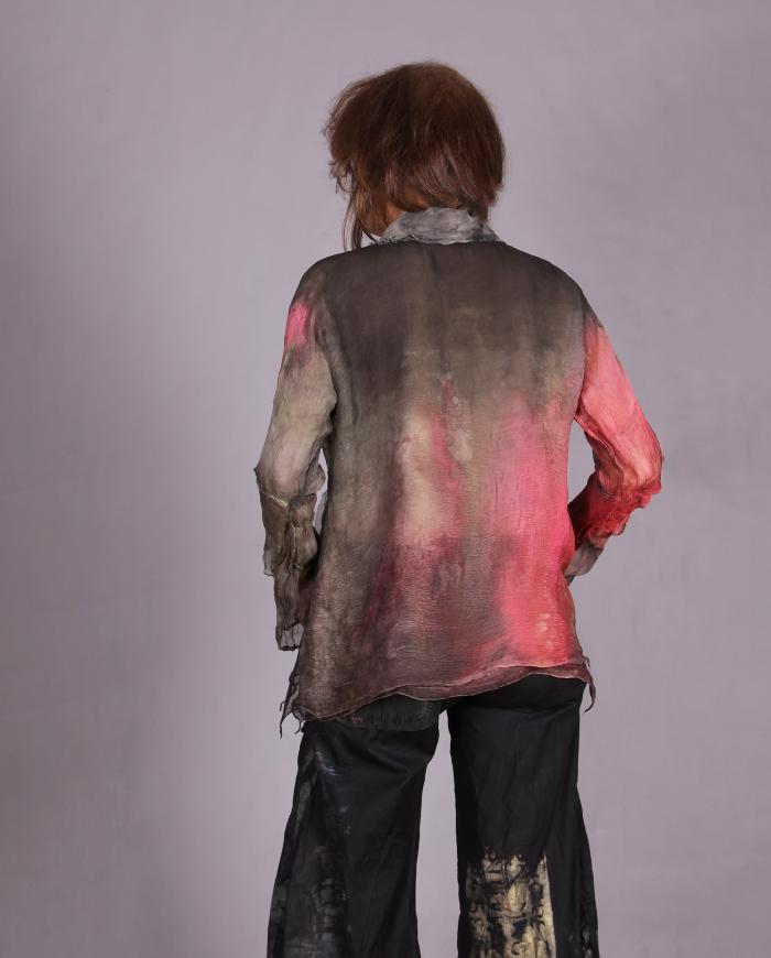 'almost sheerly there' 2-ply pleated silk chiffon blouse